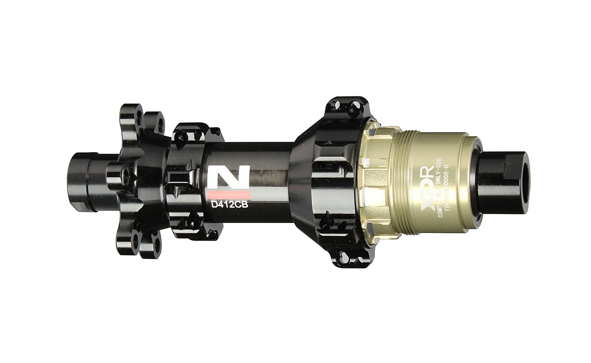 Hinterradnabe Novatec D412CB-X12-A4A-XDR, schwarz, 24 Löcher