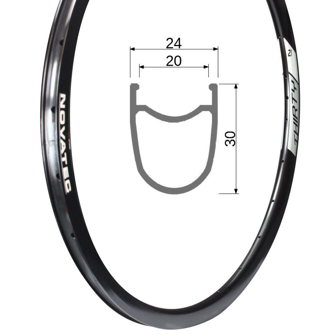 Felge, Leichtmetall, 700C, 24H, Novatec 30 disc, glänzend schwarz, 30×20, geschweißt, Tub.Ready, OE